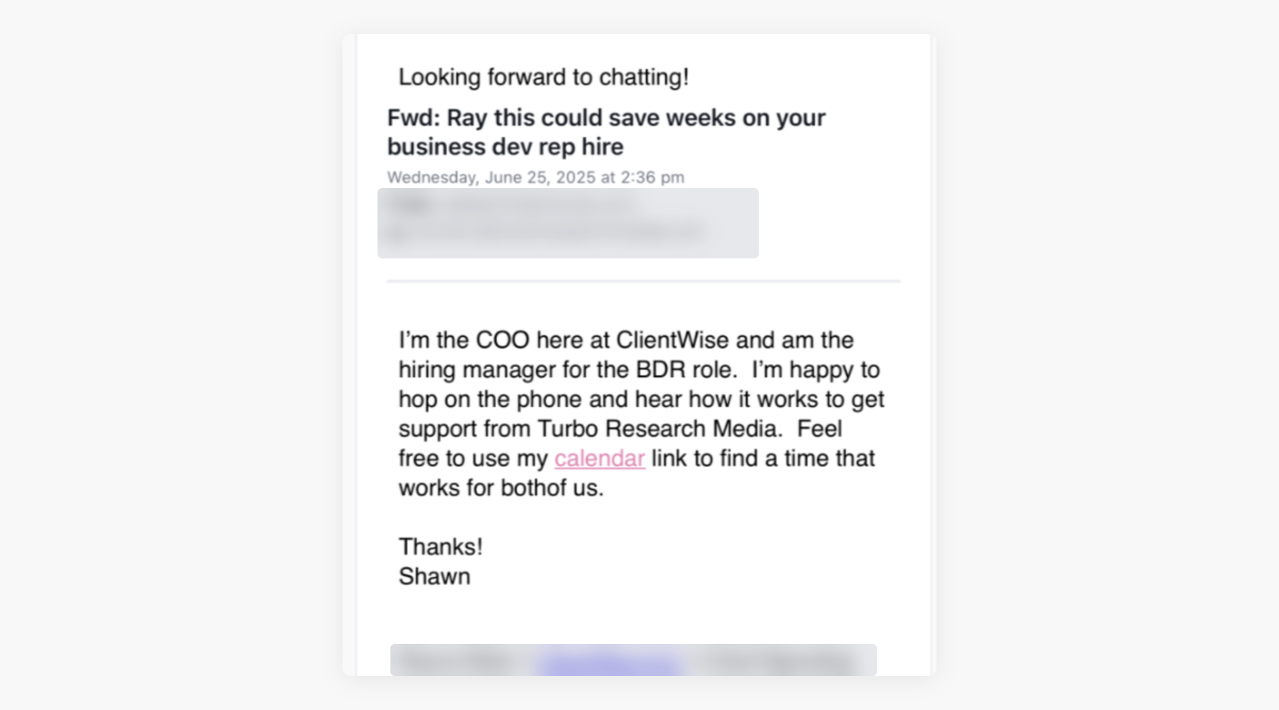 COO replies asking to book a call